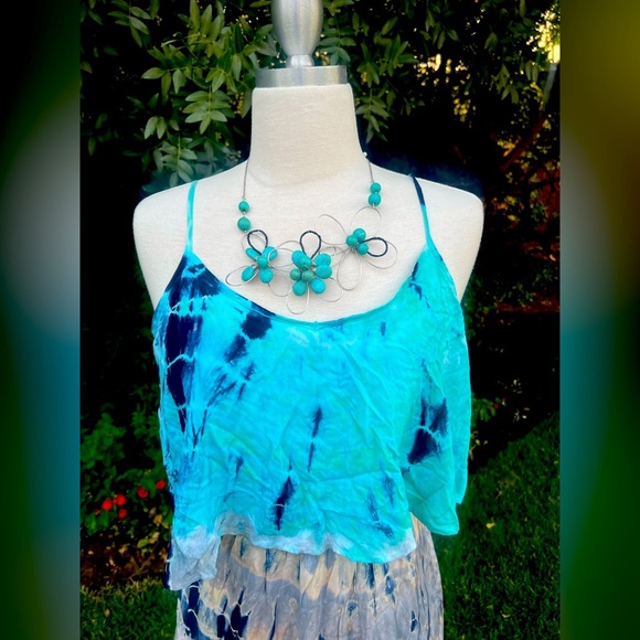SAGE -Elegant Blue Tie-Dye Maxi Dress - Picture 3 of 7
